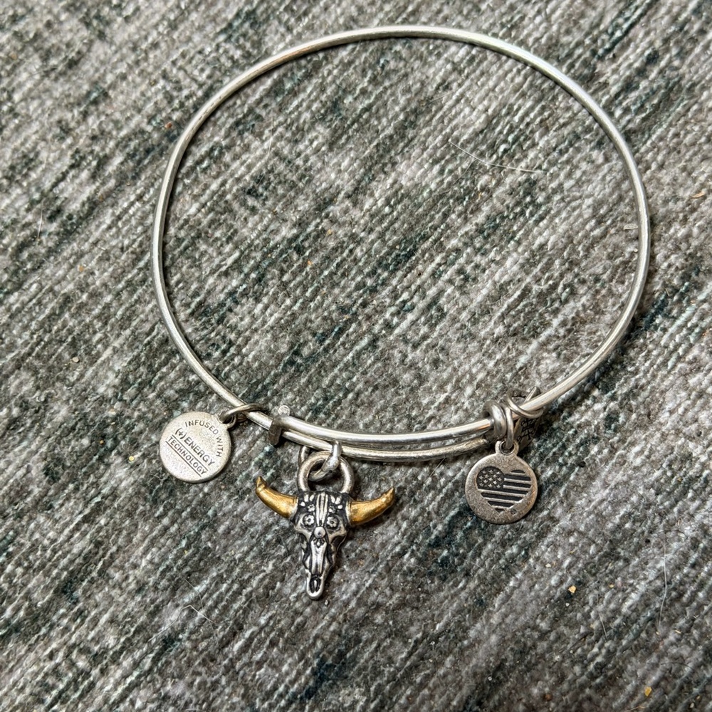 Alex and Ani Silver Bangle with Bull Skull Charm